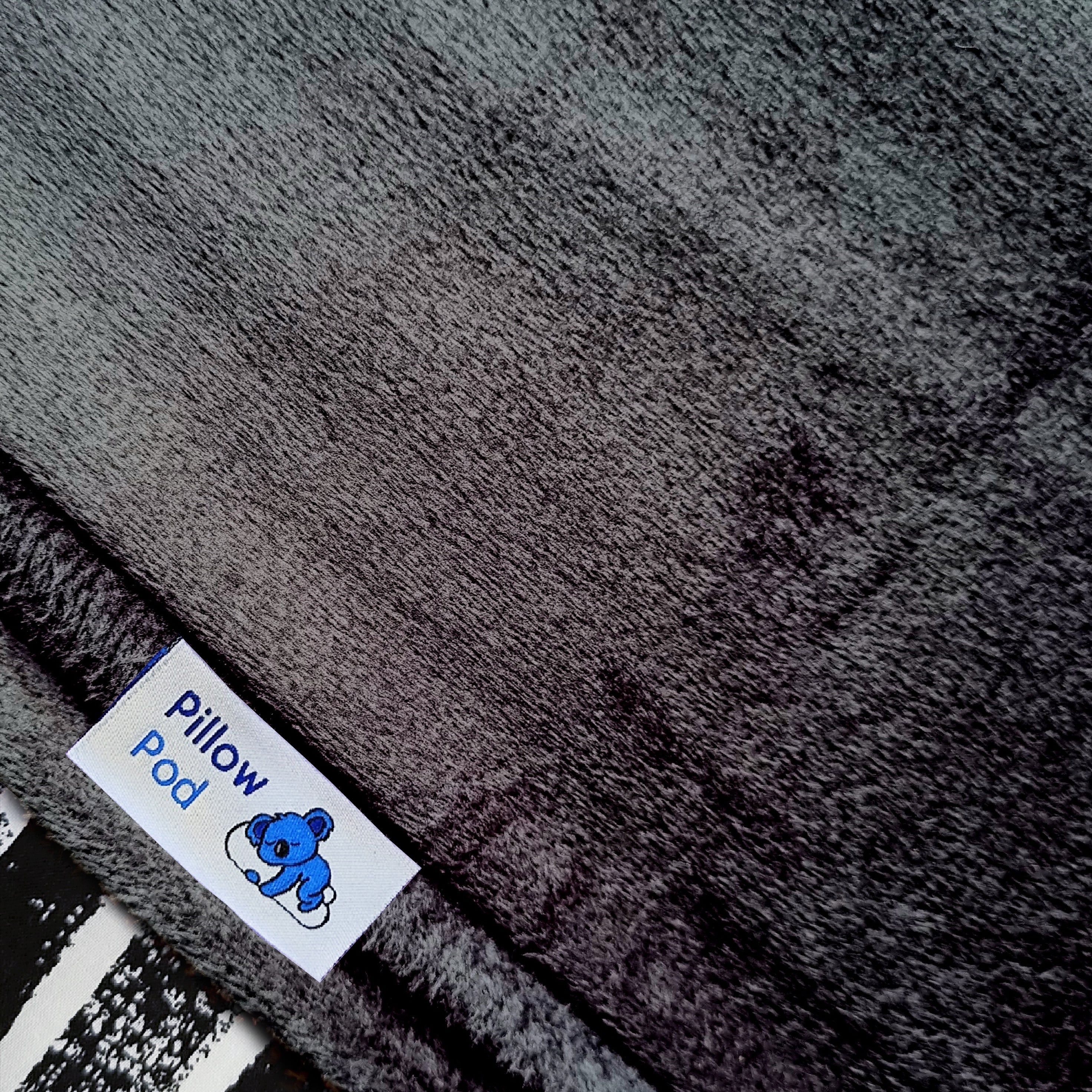 Black Velvet Pillow Pod Case Close Up with Tag