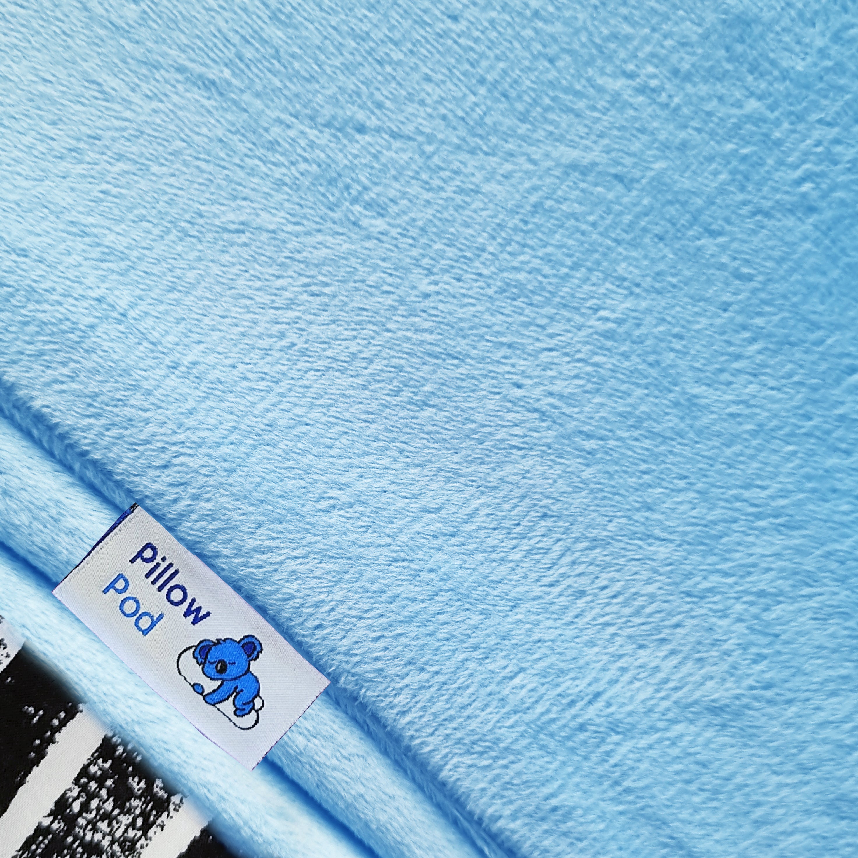 Sky Blue Velvet Pillow Pod Case Close Up with Tag