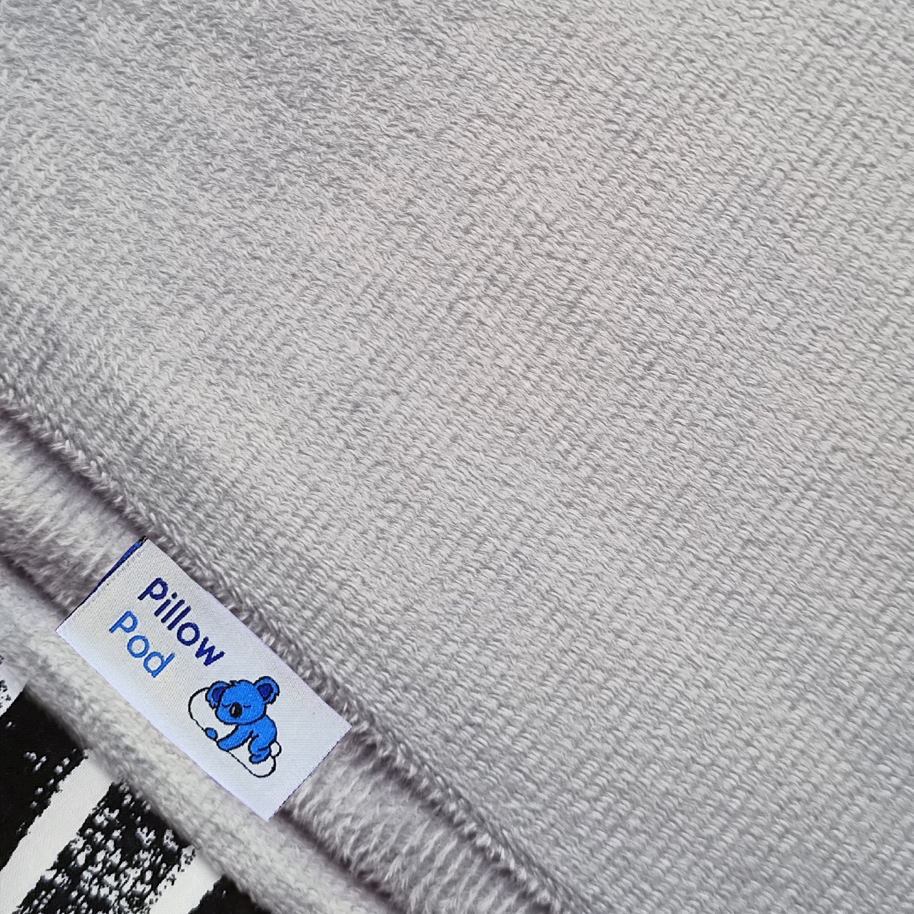 Grey Velvet Pillow Pod Case Close Up with Tag